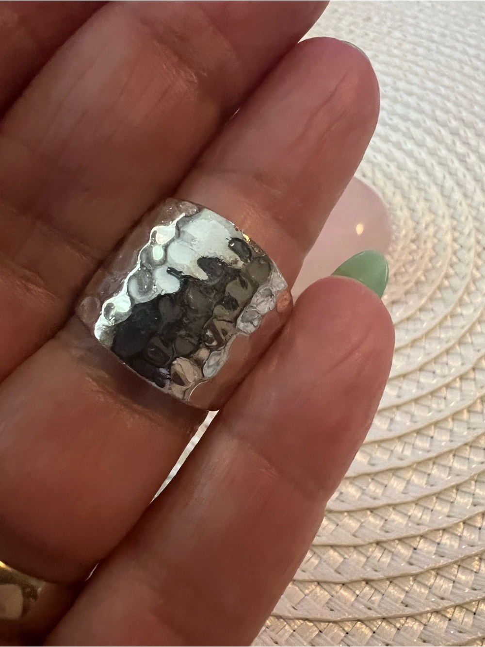 PD Sterling Silver Hammered Wide Band Ring - Silver
